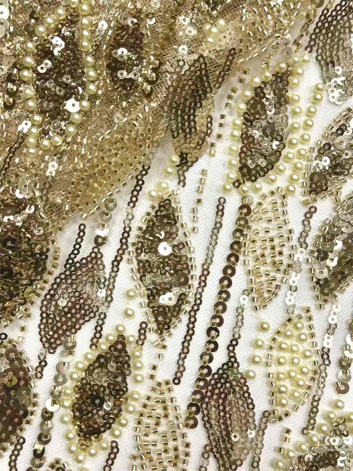 Embellished Beaded Tulle Lace Fabric with Beads | COD HN472