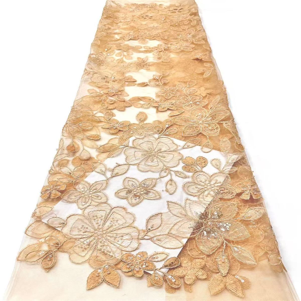 Corded Beaded Tulle Lace Fabric | COD HN481
