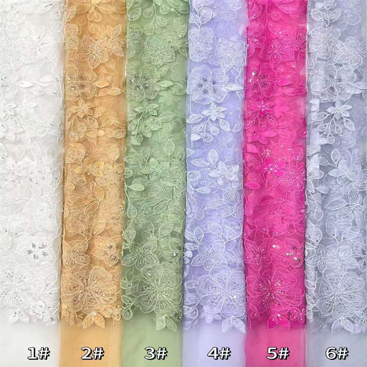 Corded Beaded Tulle Lace Fabric | COD HN481