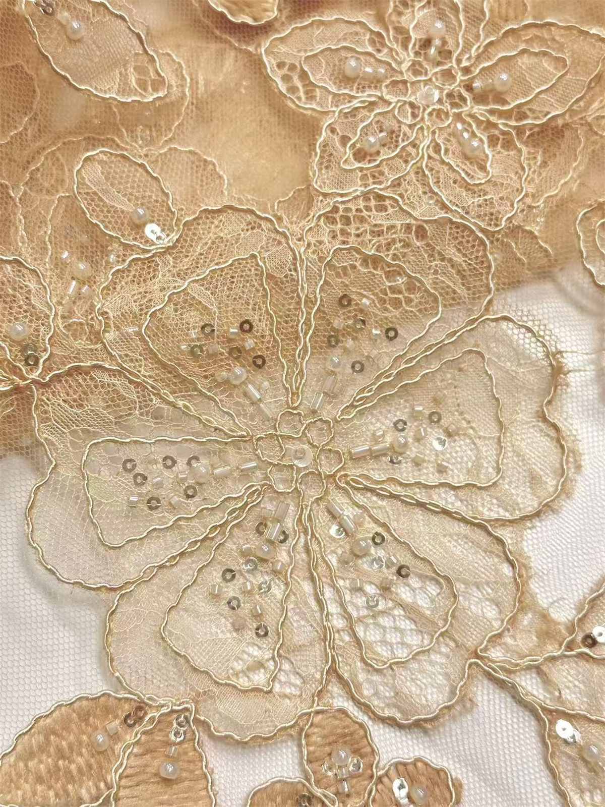 Corded Beaded Tulle Lace Fabric | GTIN HN481