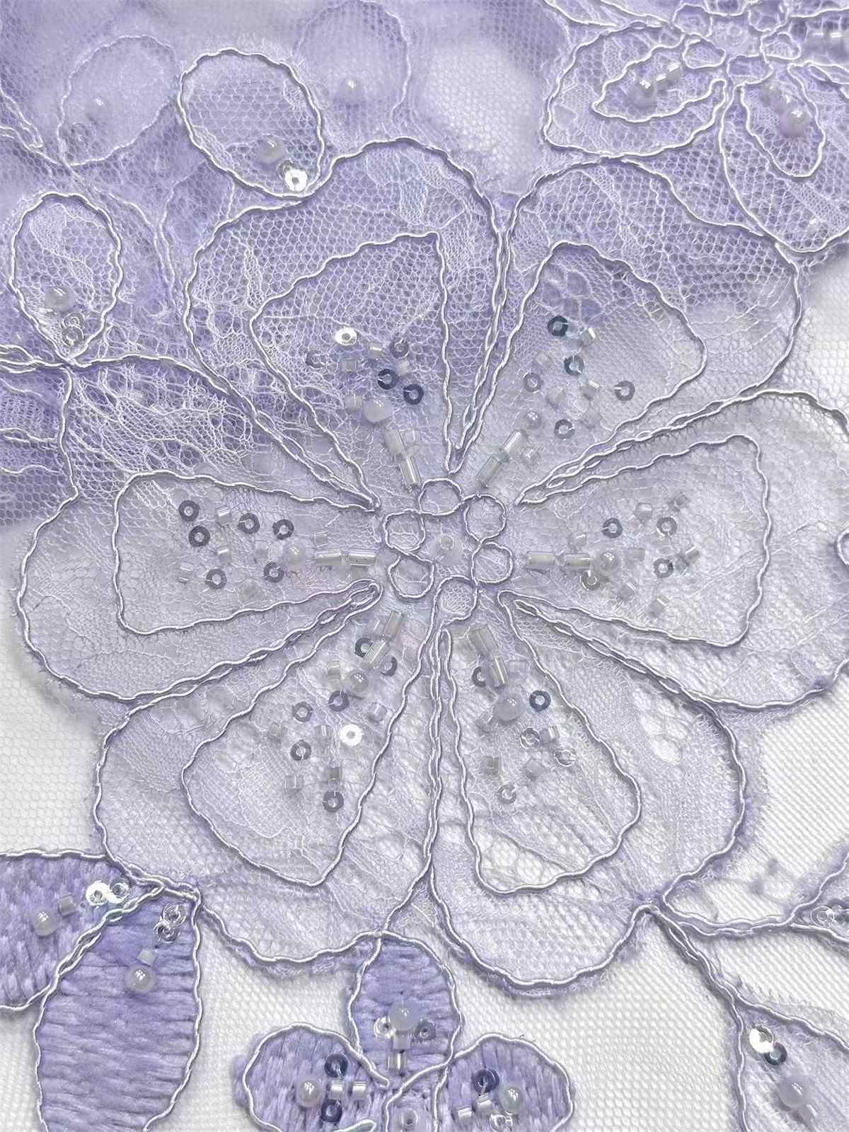 Corded Beaded Tulle Lace Fabric | GTIN HN481