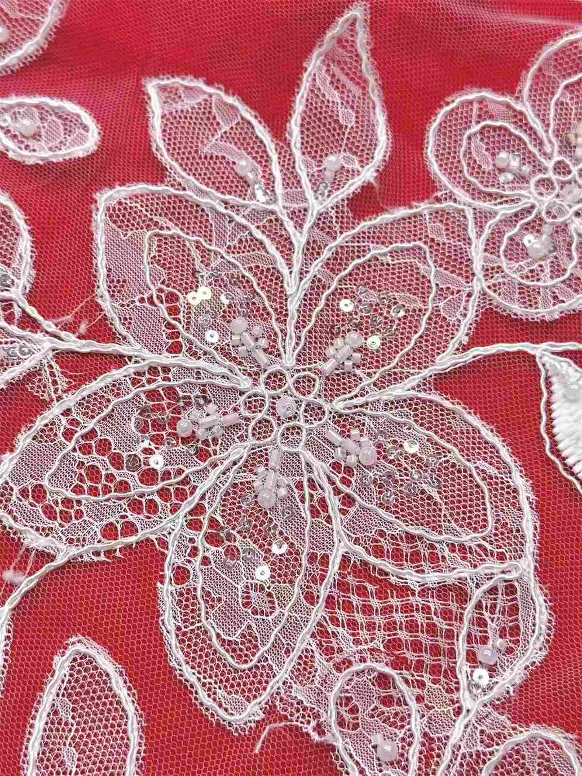 Corded Beaded Tulle Lace Fabric | GTIN HN481