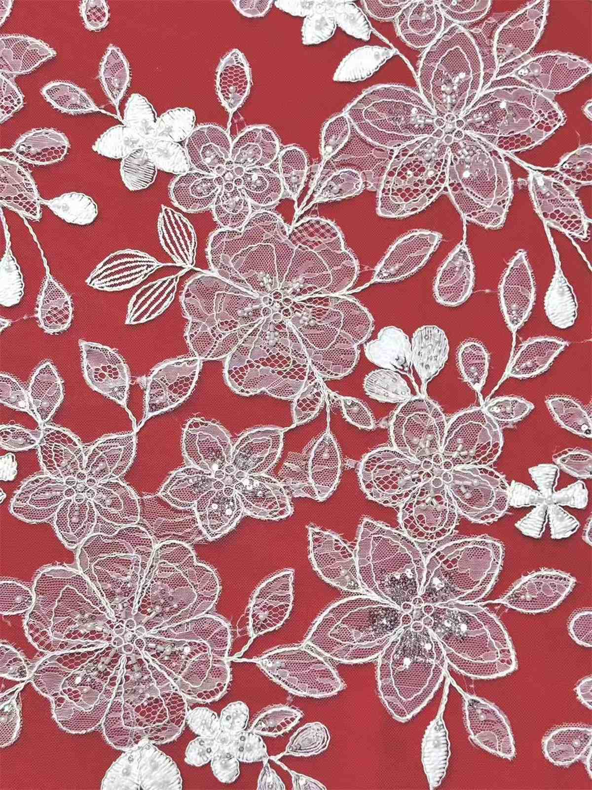 Corded Beaded Tulle Lace Fabric | GTIN HN481