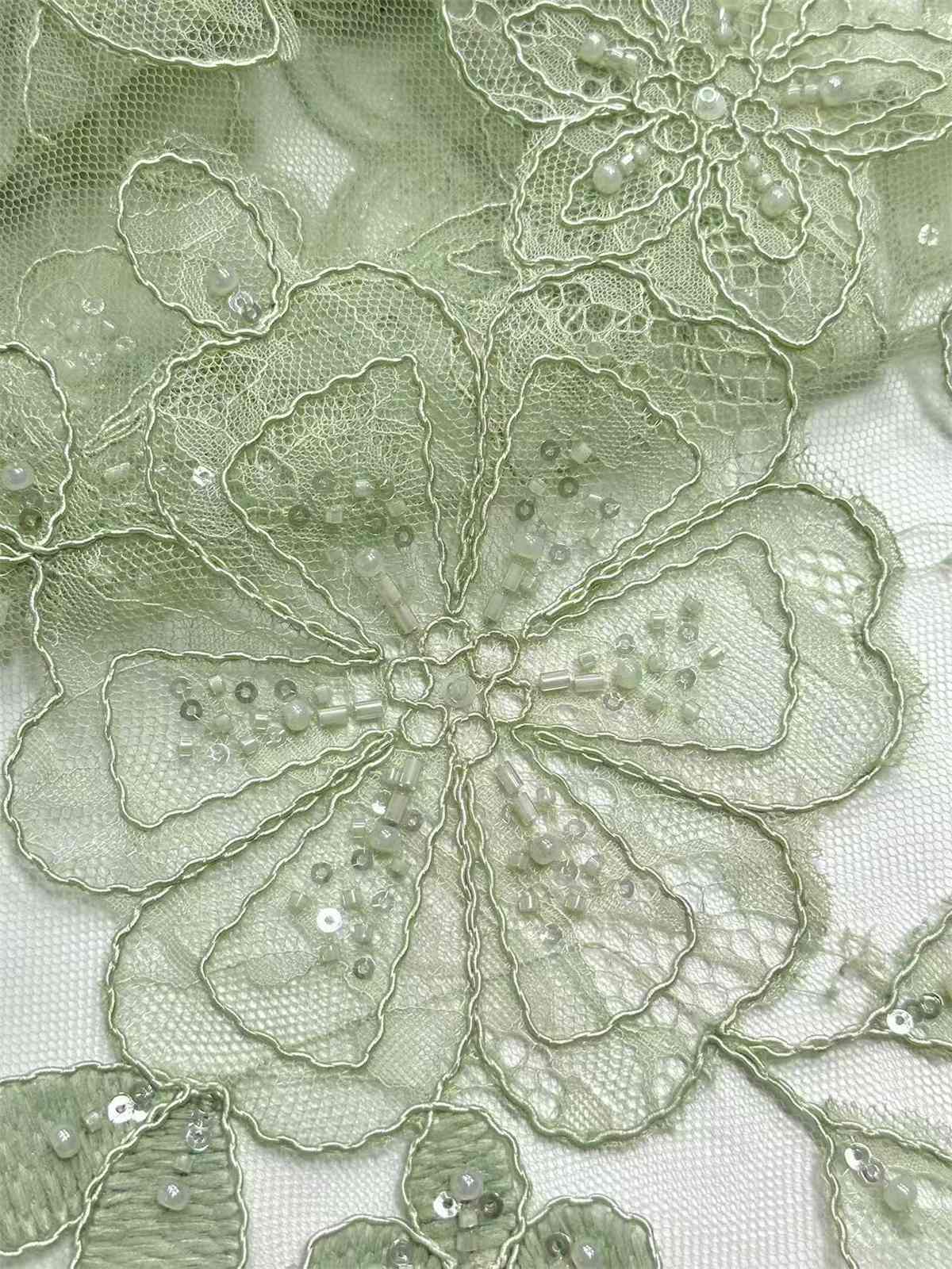 Corded Beaded Tulle Lace Fabric | GTIN HN481