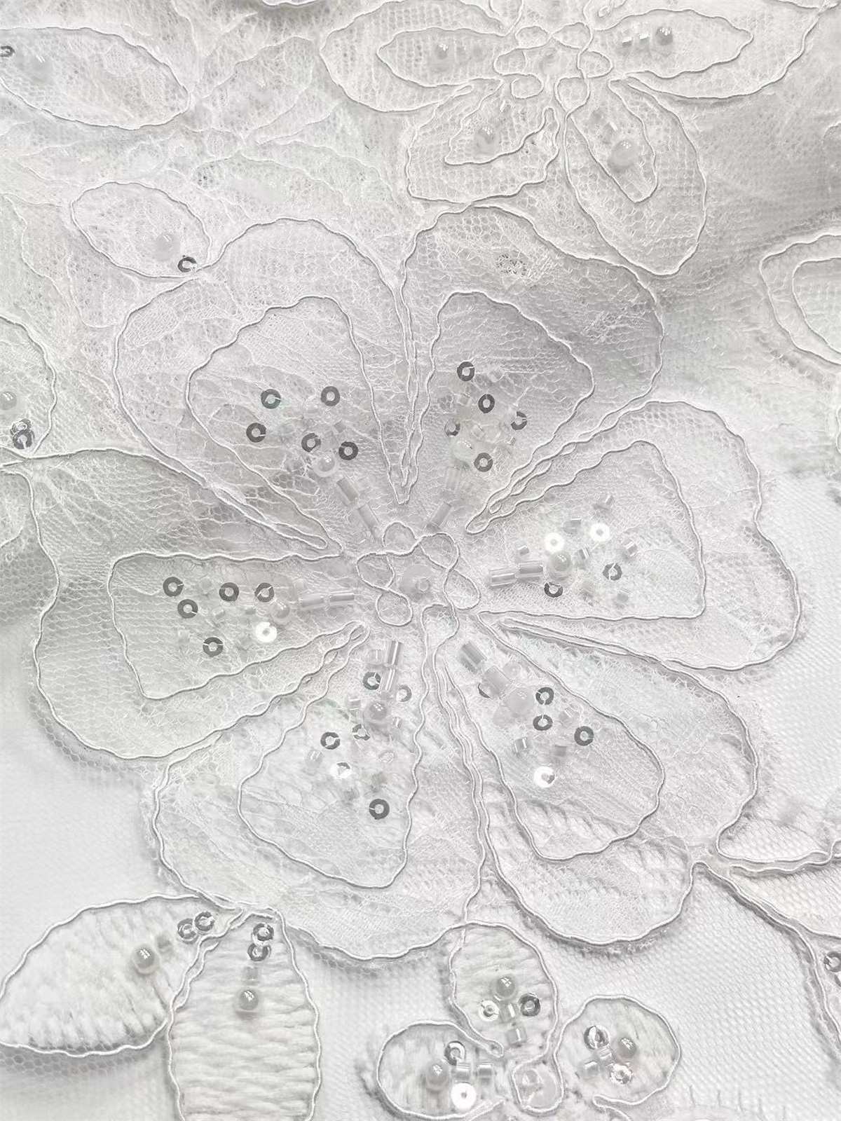 Corded Beaded Tulle Lace Fabric | GTIN HN481