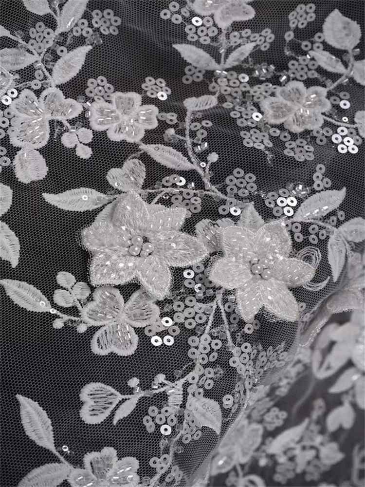 Bridal Lace Fabric - 5 Yards - Embroidered Beaded Wedding Lace Fabric | SKU ZT176