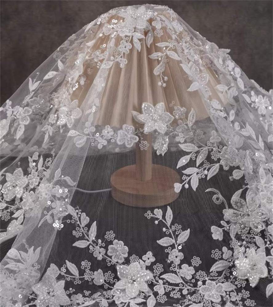 Bridal Lace Fabric - 5 Yards - Embroidered Beaded Wedding Lace Fabric | SKU ZT176