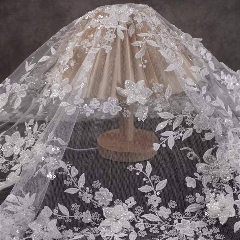 Bridal Lace Fabric - 5 Yards - Embroidered Beaded Wedding Lace Fabric | SKU ZT176