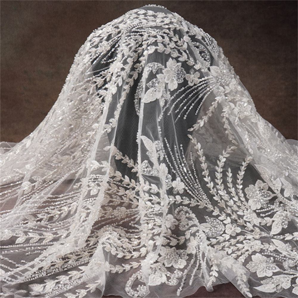 Bridal Lace Fabric - 5 Yards - Embroidered Beaded Wedding Lace Fabric | SKU ZT177