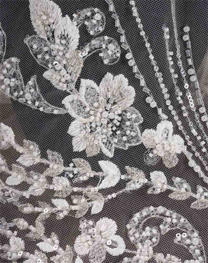 Bridal Lace Fabric - 5 Yards - Embroidered Beaded Wedding Lace Fabric | SKU ZT177