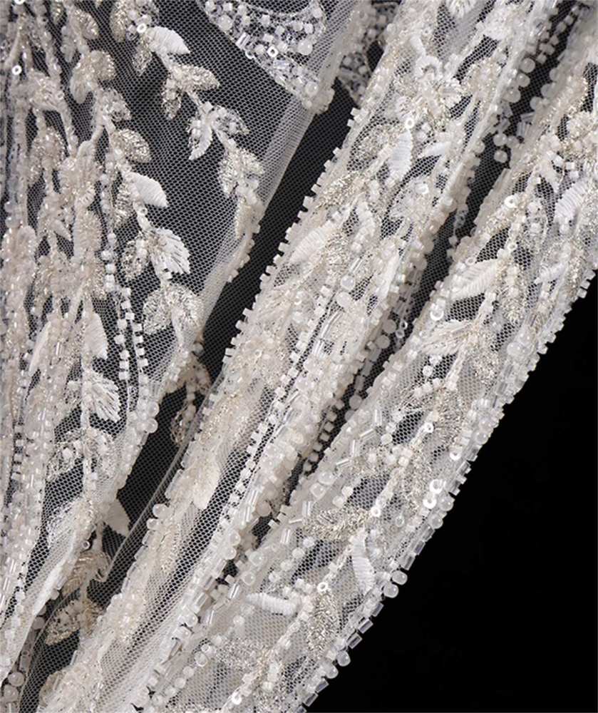 Bridal Lace Fabric - 5 Yards - Embroidered Beaded Wedding Lace Fabric | SKU ZT177