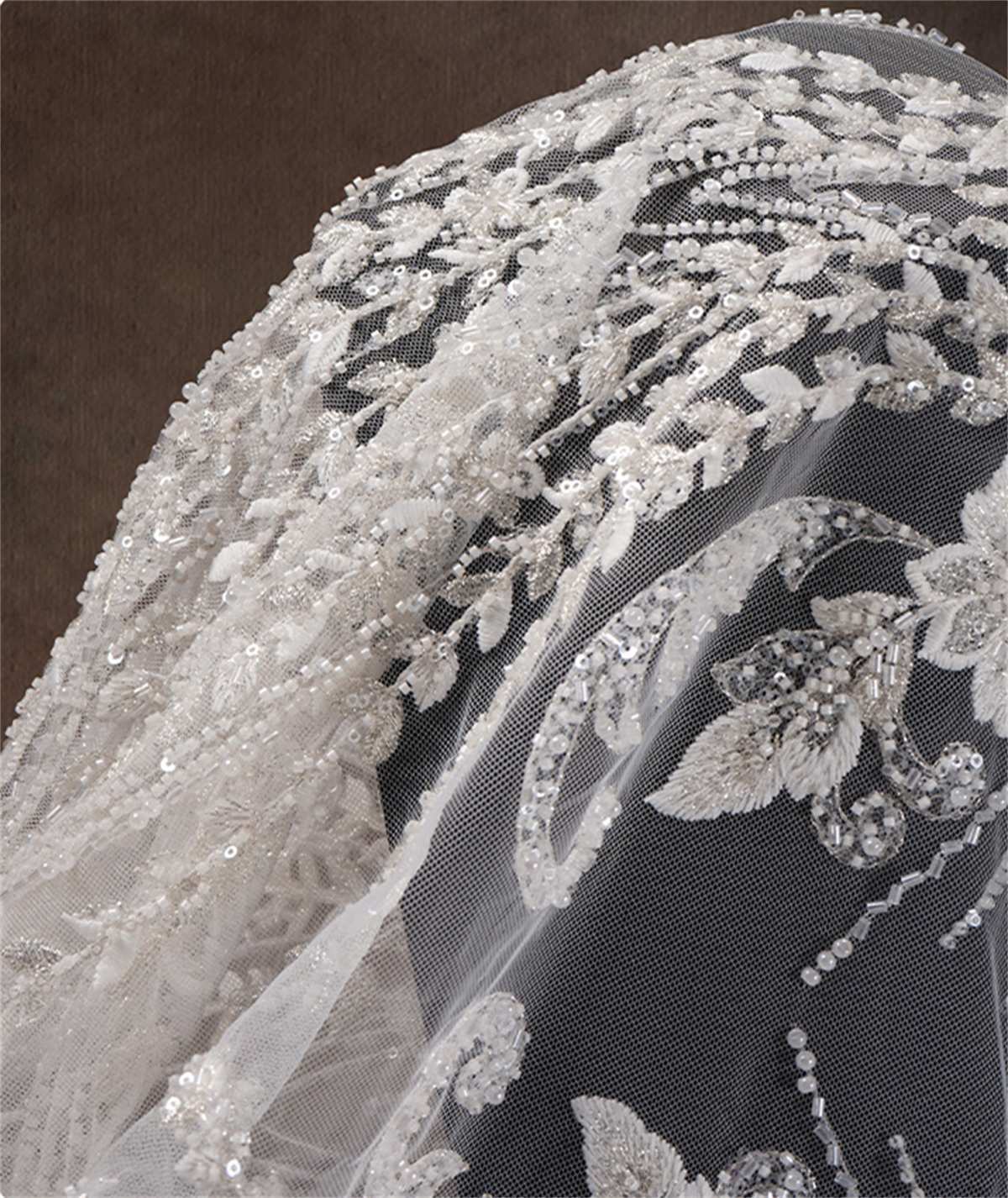 Bridal Lace Fabric - 5 Yards - Embroidered Beaded Wedding Lace Fabric | SKU ZT177