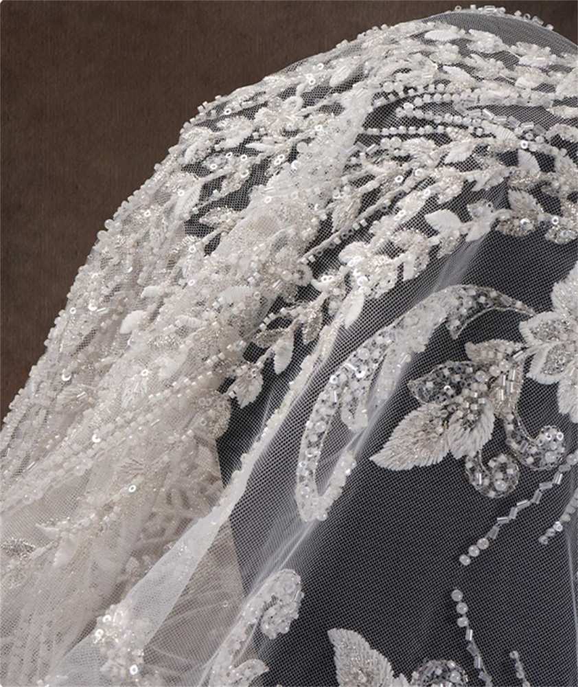 Bridal Lace Fabric - 5 Yards - Embroidered Beaded Wedding Lace Fabric | SKU ZT177