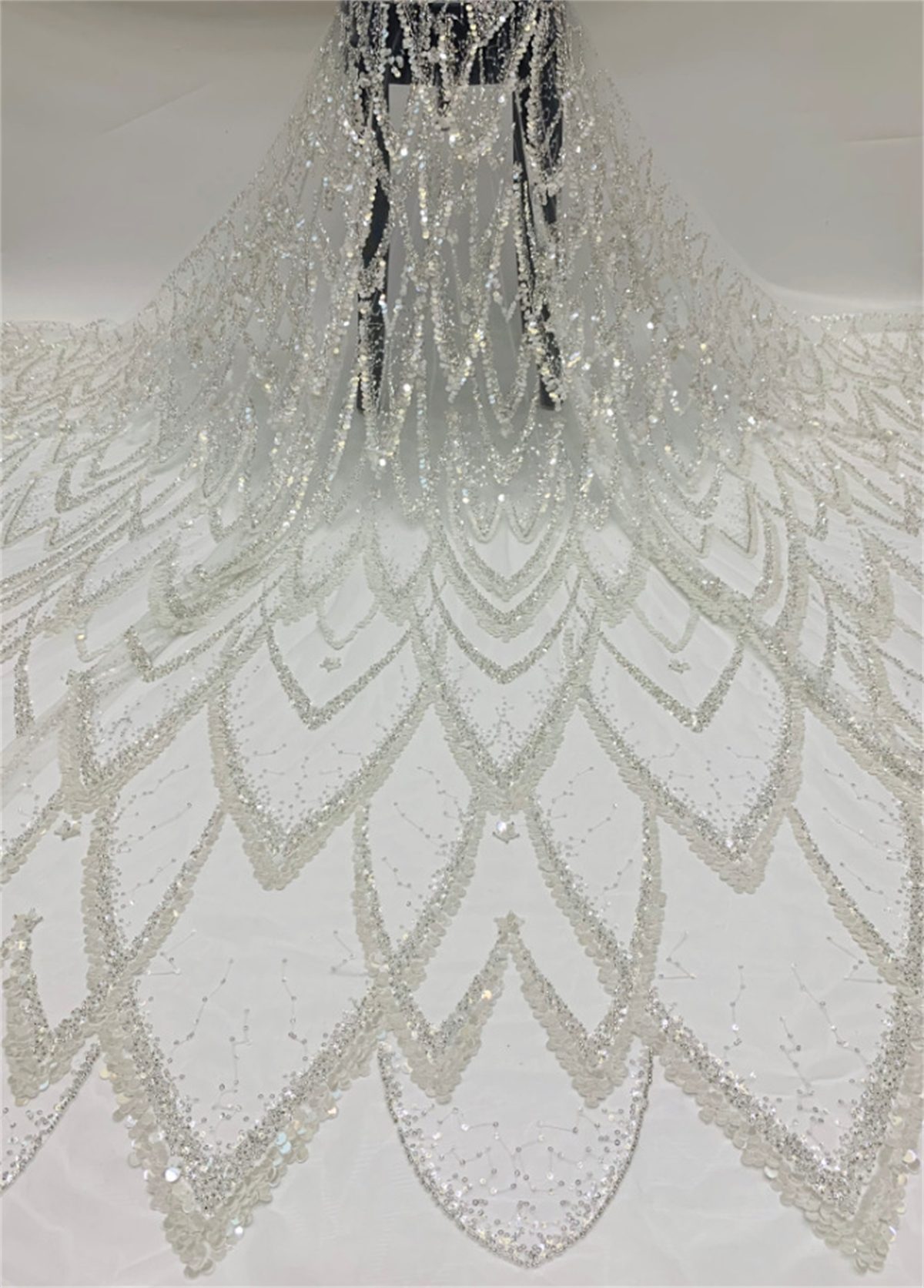 Bridal Lace Fabric - 5 Yards - Beaded Tulle Wedding Lace Fabric | COD TDD342