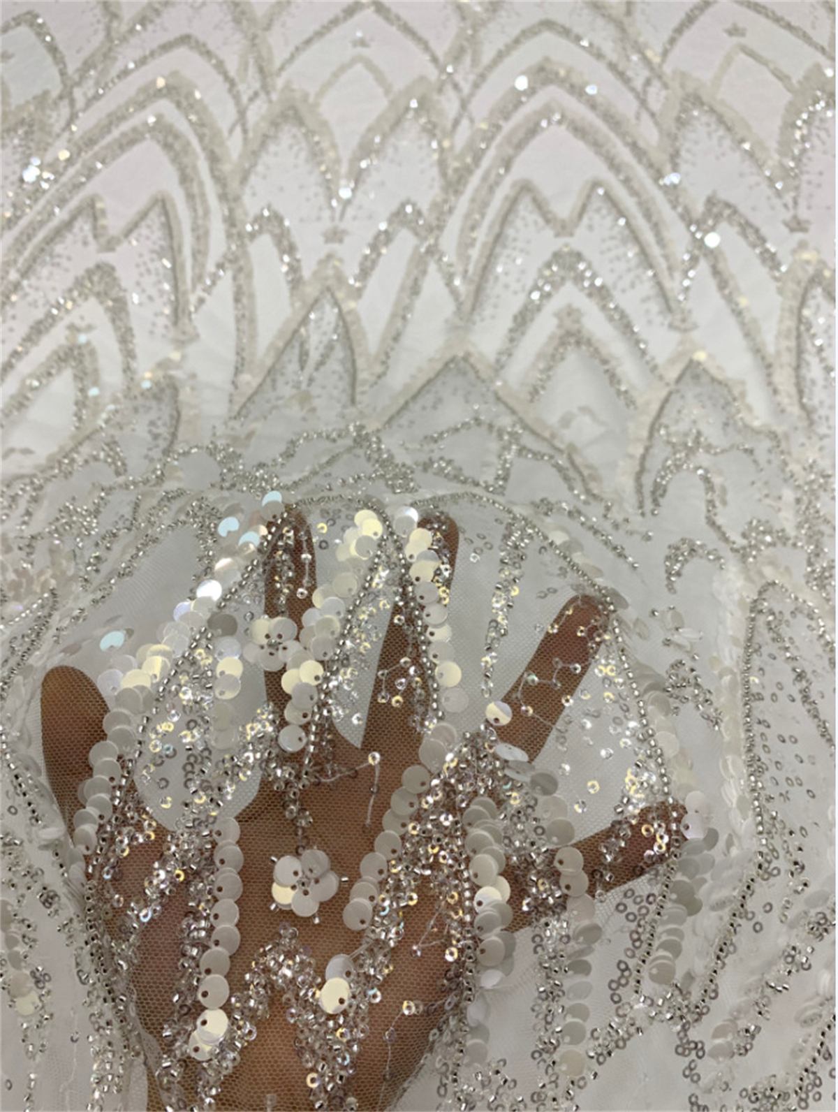 Bridal Lace Fabric - 5 Yards - Beaded Tulle Wedding Lace Fabric | COD TDD342