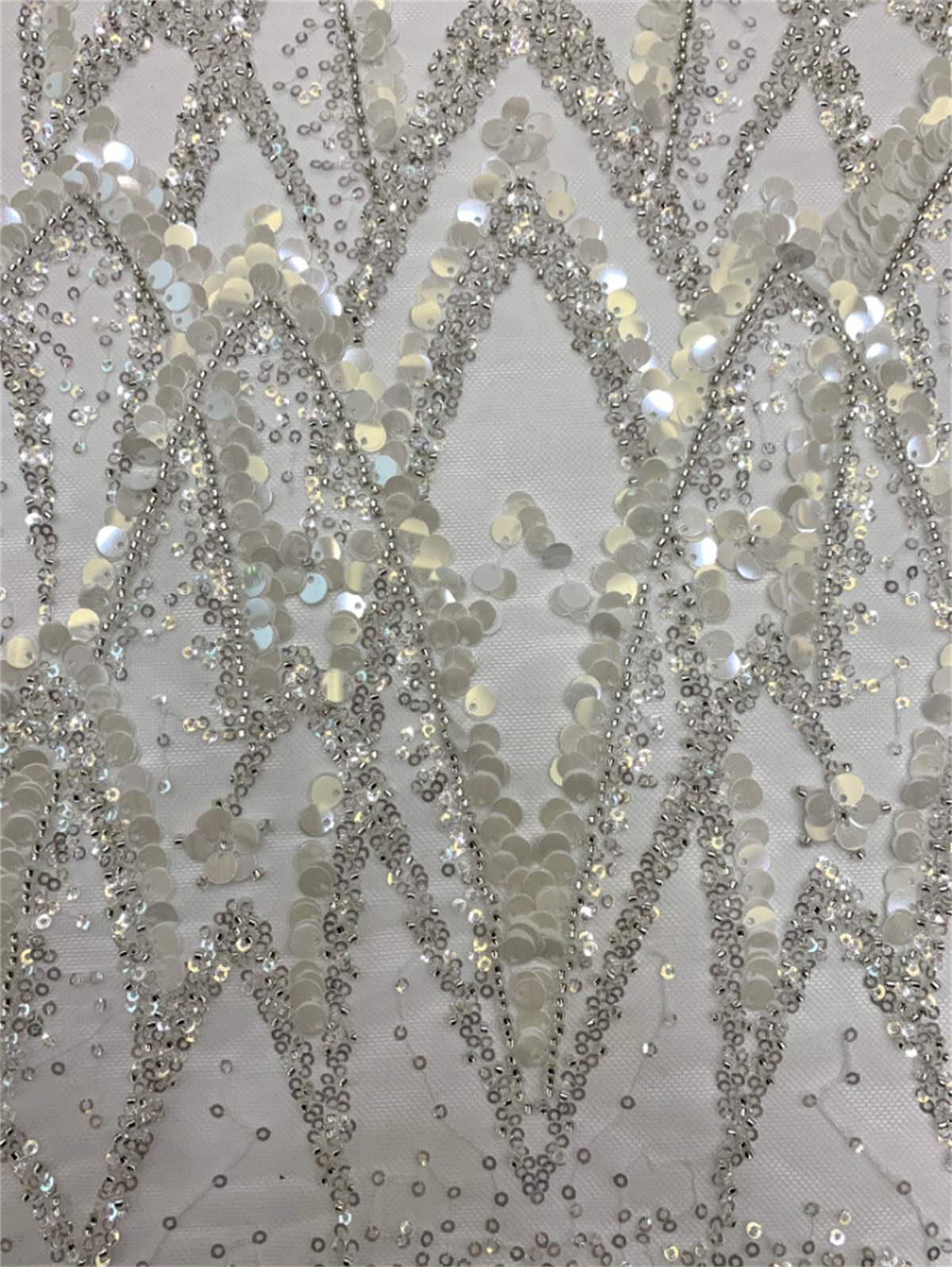 Bridal Lace Fabric - 5 Yards - Beaded Tulle Wedding Lace Fabric | COD TDD342