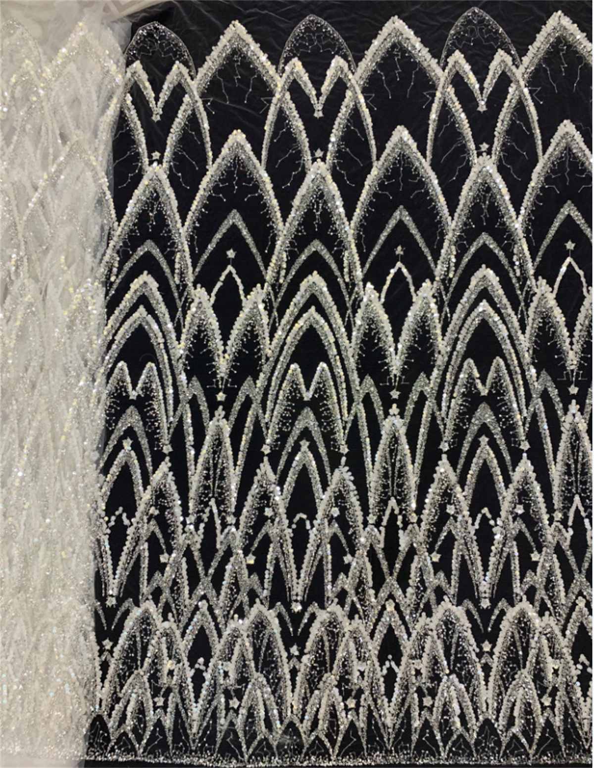 Bridal Lace Fabric - 5 Yards - Beaded Tulle Wedding Lace Fabric | COD TDD342