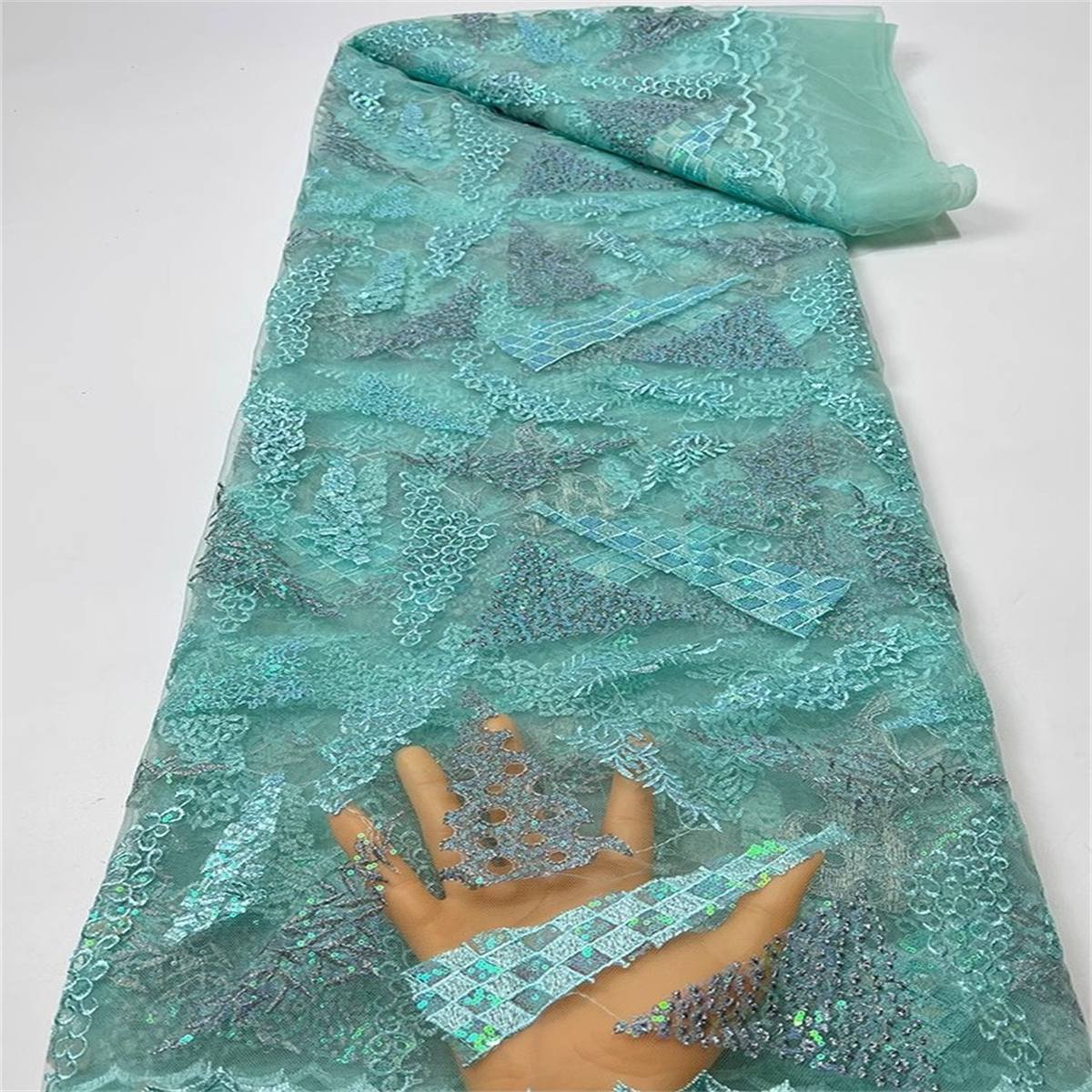 Embroidered Sequin Lace Fabric - 5 Yards | COD JC054