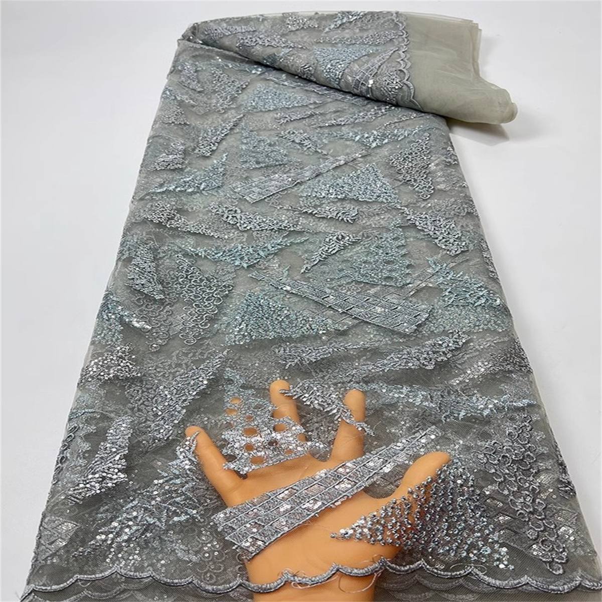 Embroidered Sequin Lace Fabric - 5 Yards | COD JC054