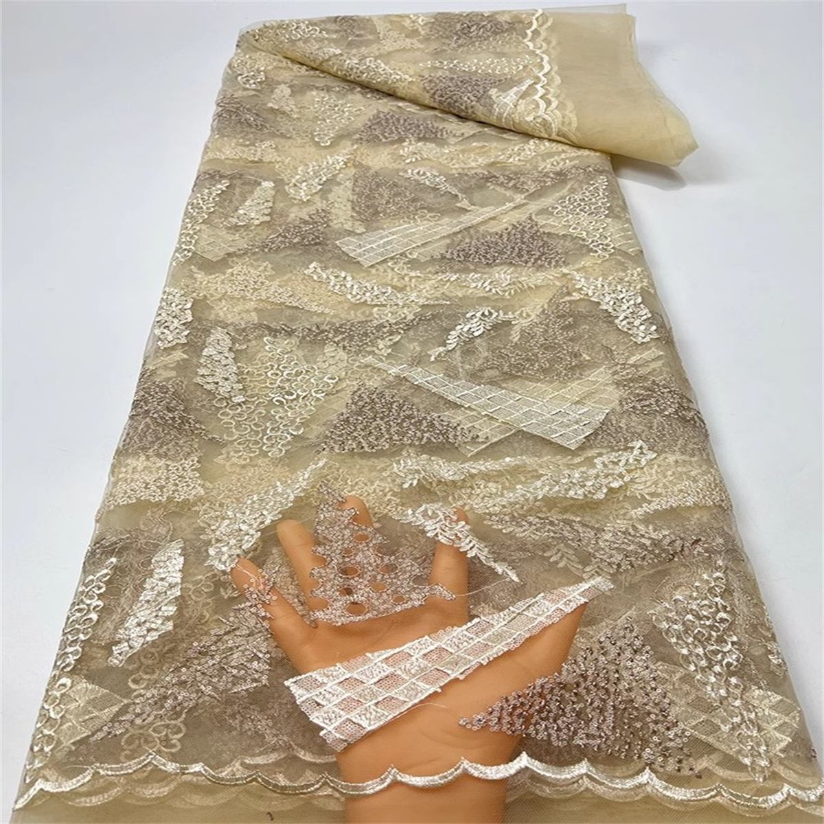 Embroidered Sequin Lace Fabric - 5 Yards | COD JC054