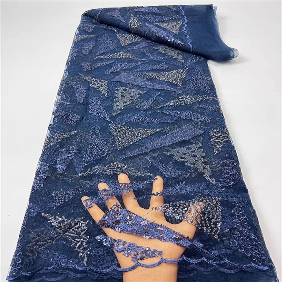 Embroidered Sequin Lace Fabric - 5 Yards | COD JC054