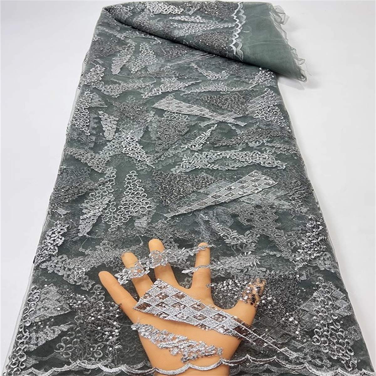 Embroidered Sequin Lace Fabric - 5 Yards | COD JC054