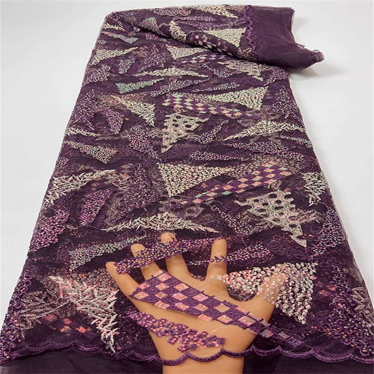 Embroidered Sequin Lace Fabric - 5 Yards | COD JC054