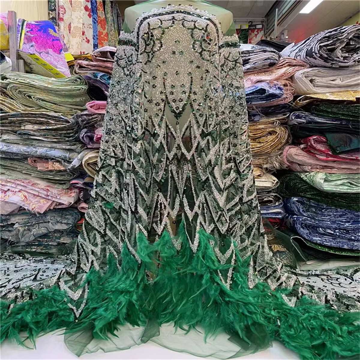 Beaded Feather Fabric - 5 Yards | COD JLT199
