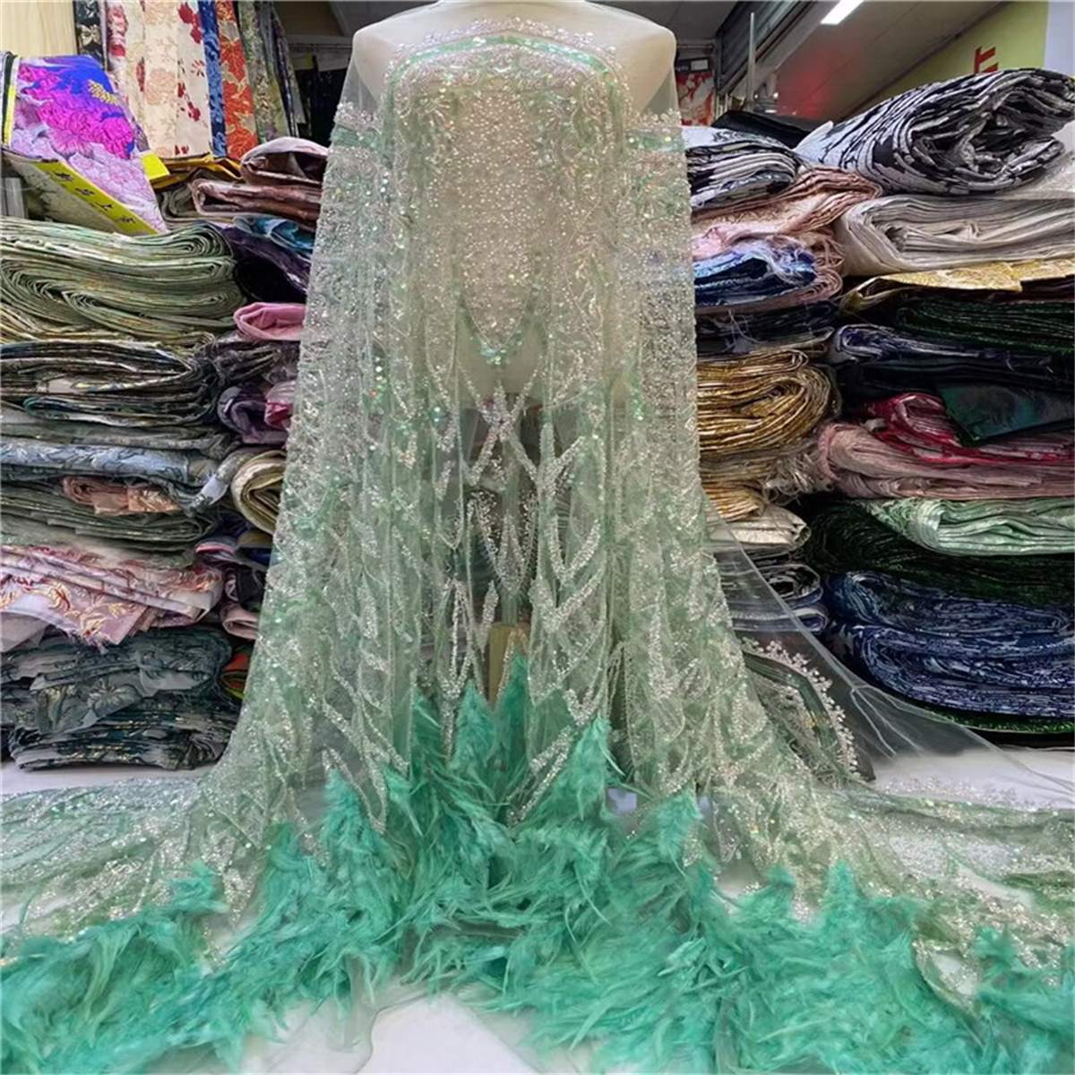Beaded Feather Fabric - 5 Yards | COD JLT199