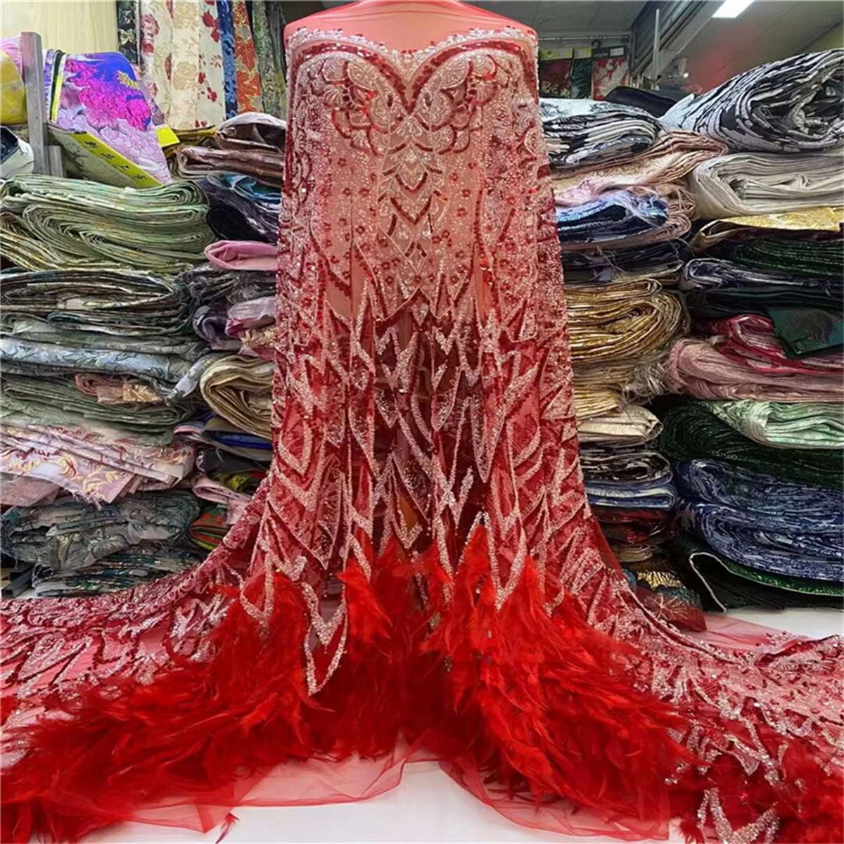 Beaded Feather Fabric - 5 Yards | COD JLT199