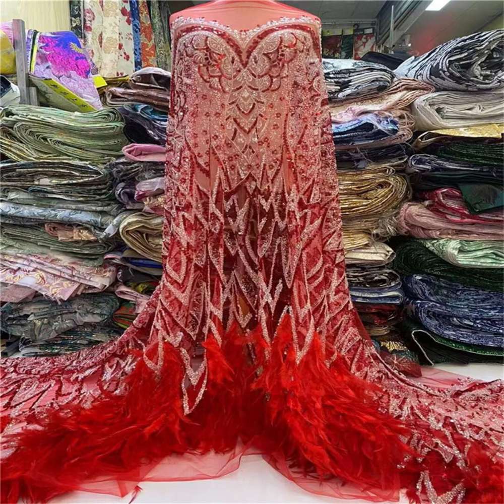 Beaded Feather Fabric - 5 Yards | COD JLT199