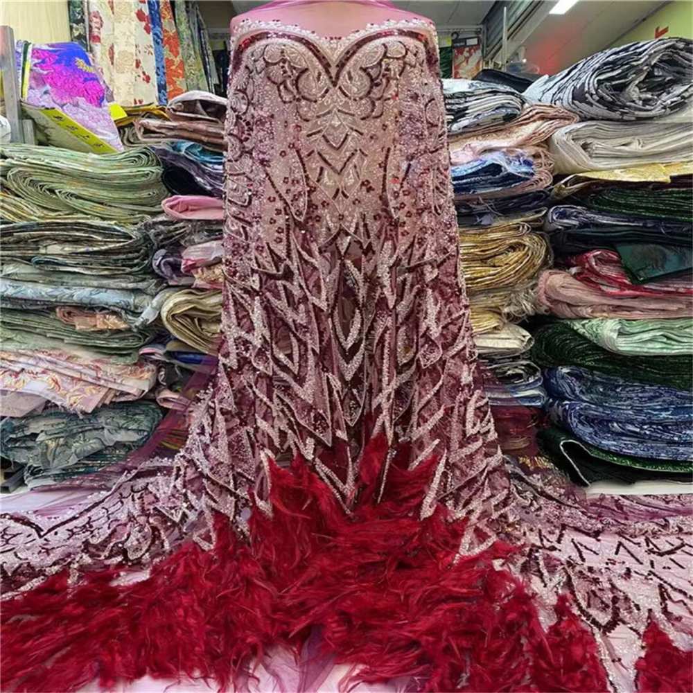Beaded Feather Fabric - 5 Yards | COD JLT199