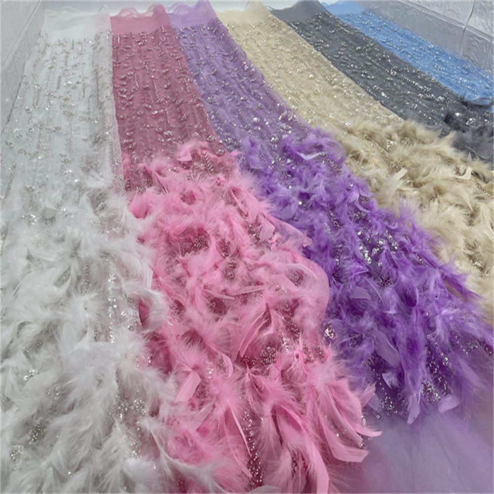 Beaded Feather Fabric - 5 Yards | COD ZT036