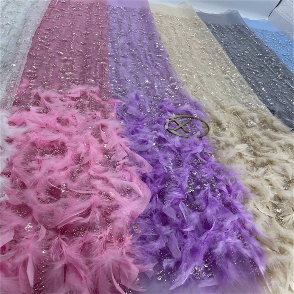 Beaded Feather Fabric - 5 Yards | COD ZT036