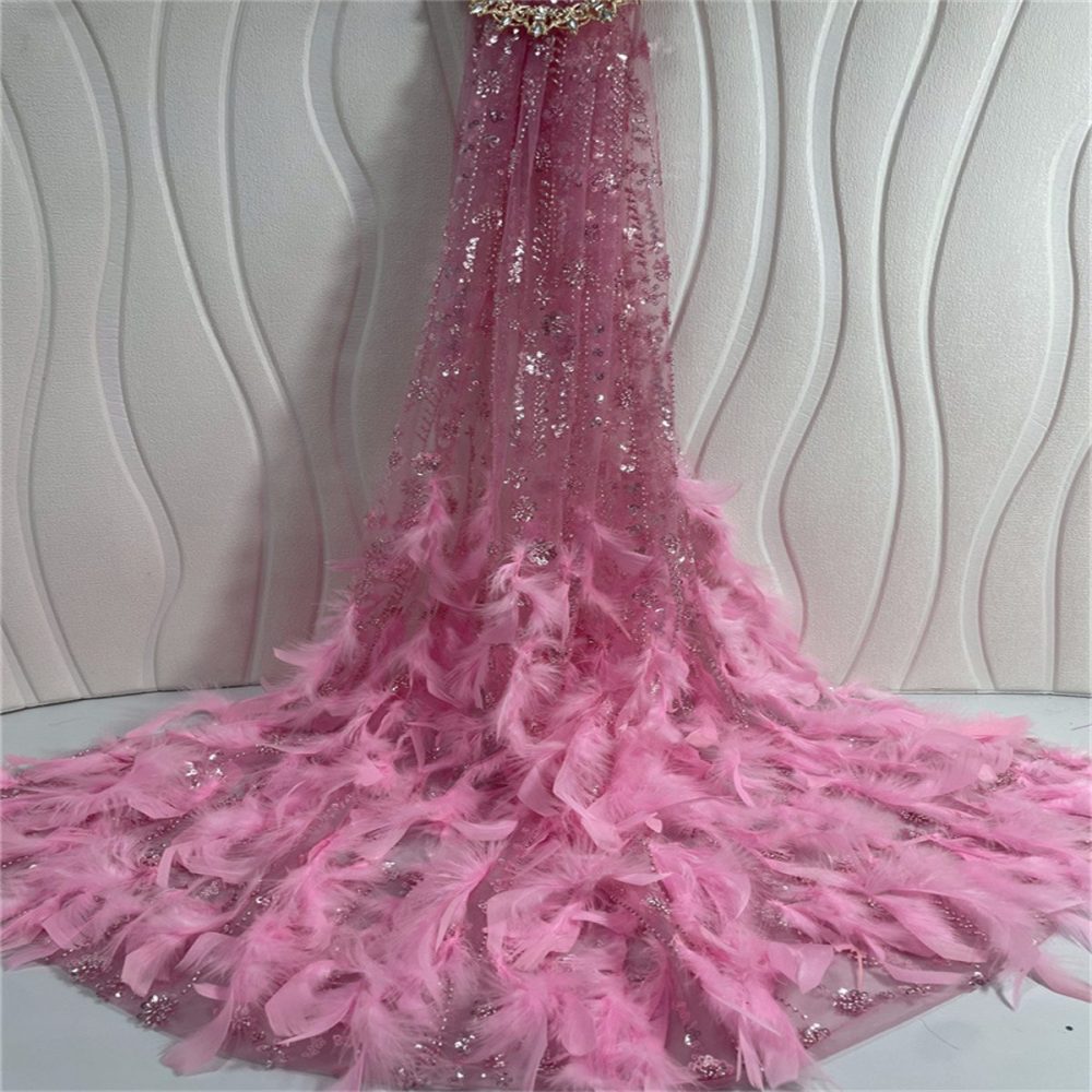 5 Yards Beaded Feather Lace Material Fabric