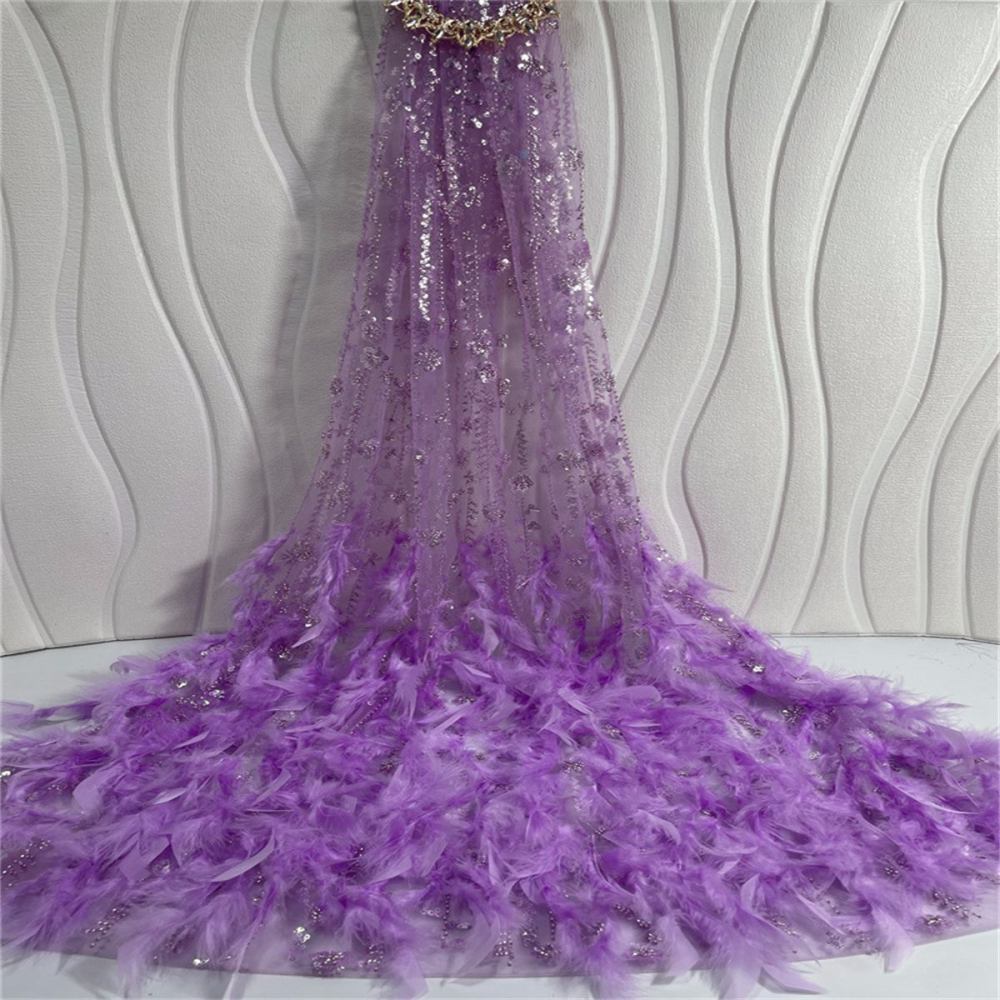 Beaded Feather Fabric - 5 Yards | COD ZT036