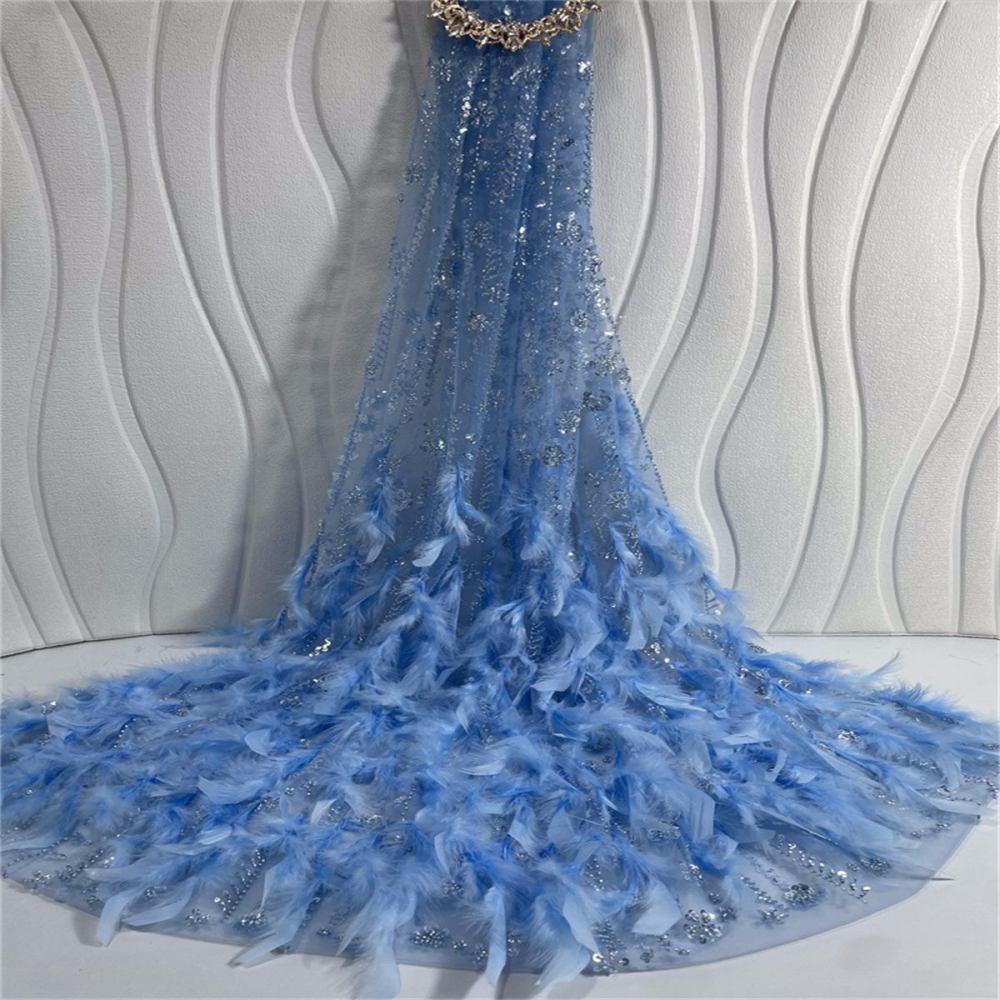 Beaded Feather Fabric - 5 Yards | COD ZT036