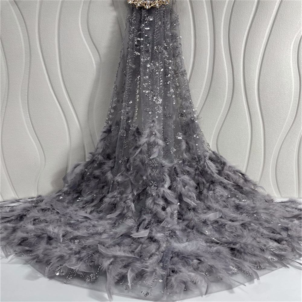 Beaded Feather Fabric - 5 Yards | COD ZT036