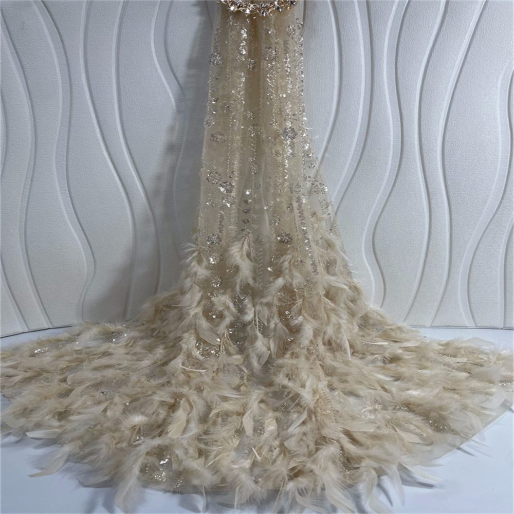 Beaded Feather Fabric - 5 Yards | COD ZT036