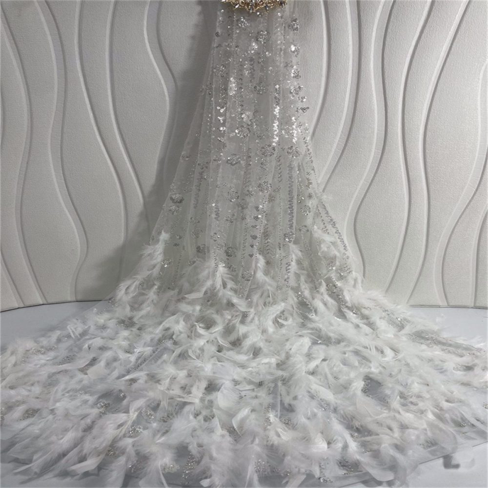 Beaded Feather Fabric - 5 Yards | COD ZT036