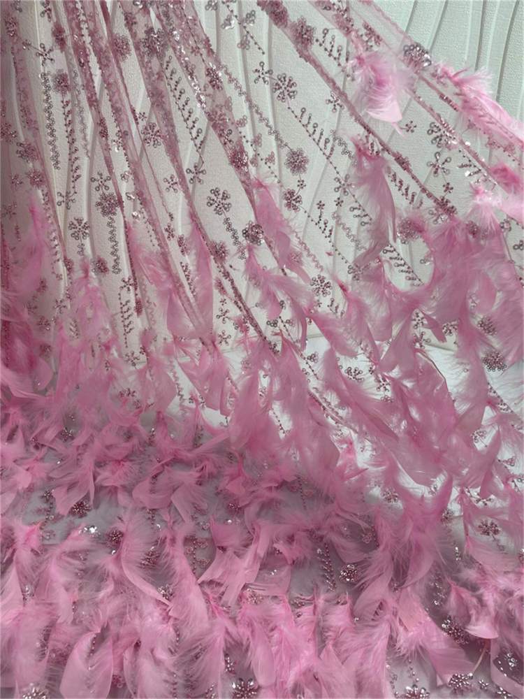 Beaded Feather Fabric - 5 Yards | COD ZT036
