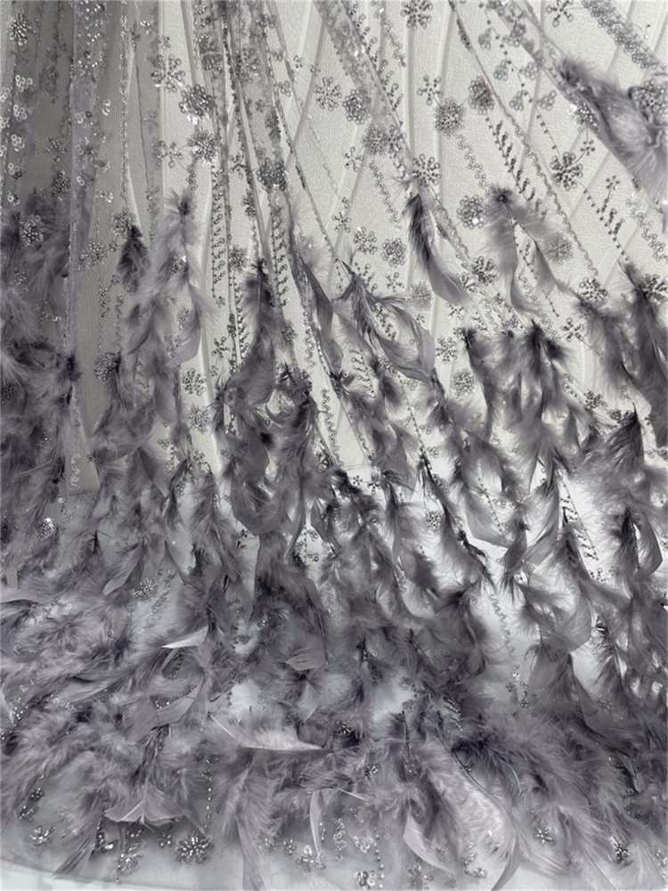 Beaded Feather Fabric - 5 Yards | COD ZT036