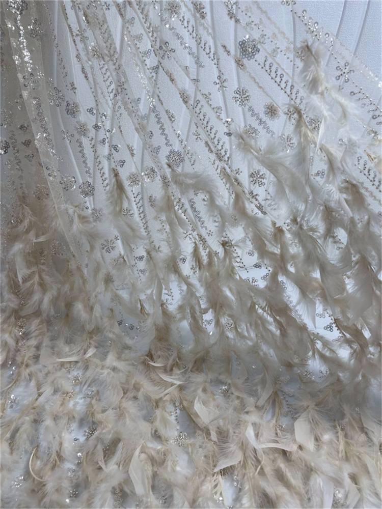 Beaded Feather Fabric - 5 Yards | COD ZT036