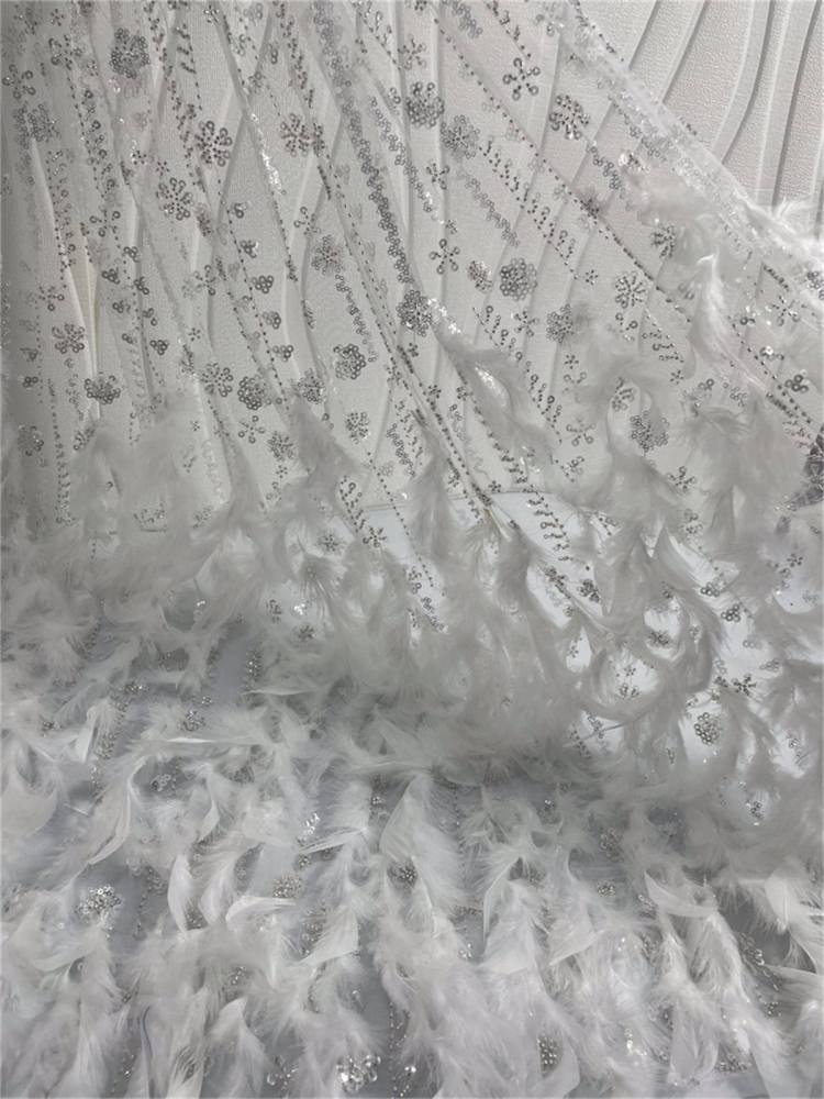 Feather Fabric - 5 Yards - Embellished Tulle Fabric | MOD ZT036