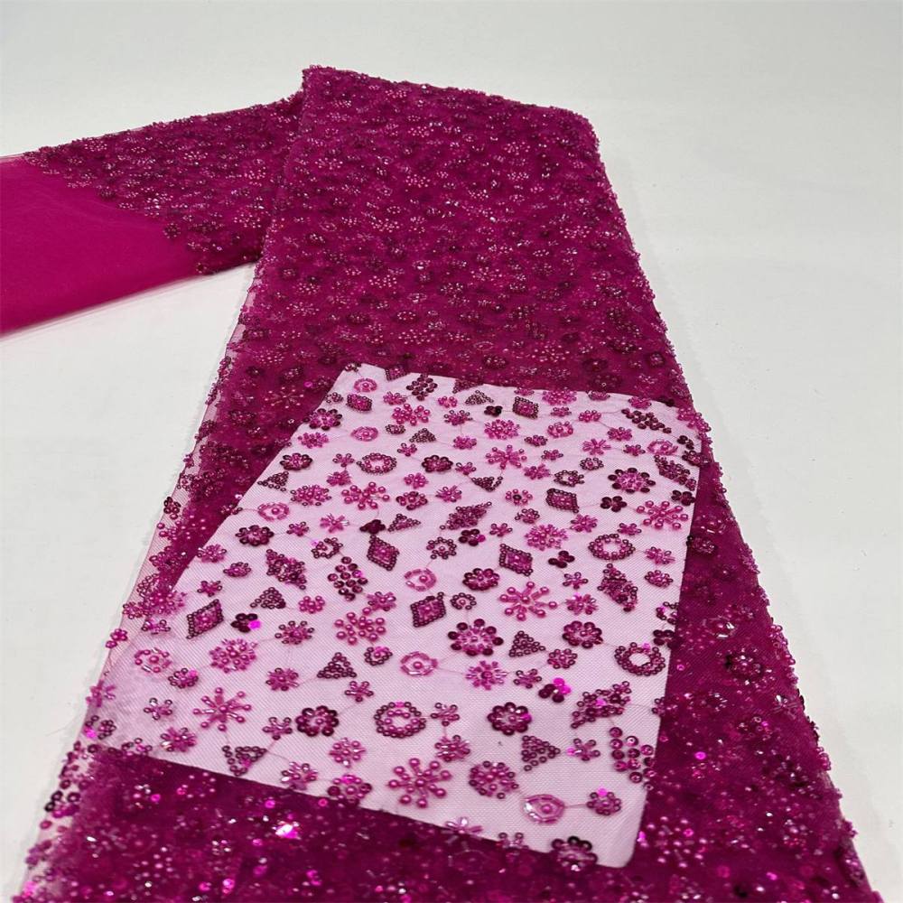 5 Yards Beaded Mesh Fabric, Beaded Tulle Lace Fabric, Embellished with Beads, Sequins, Pearls, ITM HN008
