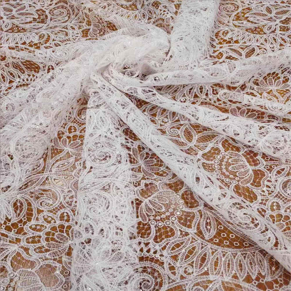 Bridal Lace Fabric - 1 Yard - Sequined Guipure Wedding Lace Fabric | COD RX075