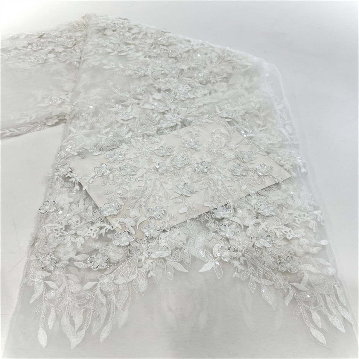 Bridal Lace Fabric - 5 Yard - Embroidered Beaded Wedding Lace Fabric | COD PFS047W