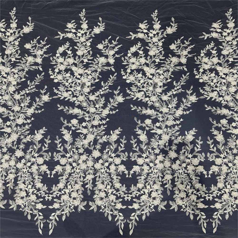 5 Yards Beaded Embroidered Lace Material Fabric