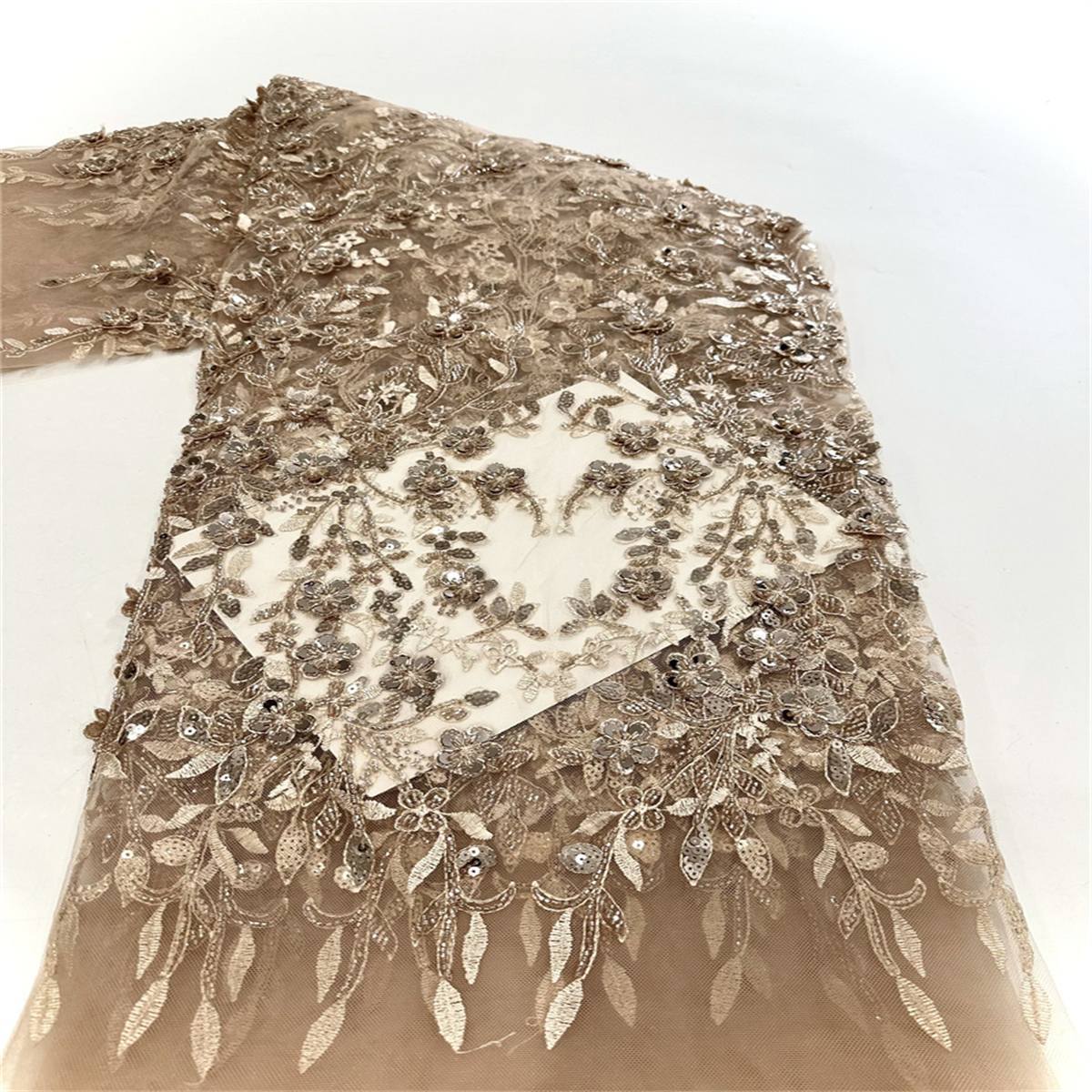 5 Yards Beaded Embroidered Lace Fabric ITM PFS047