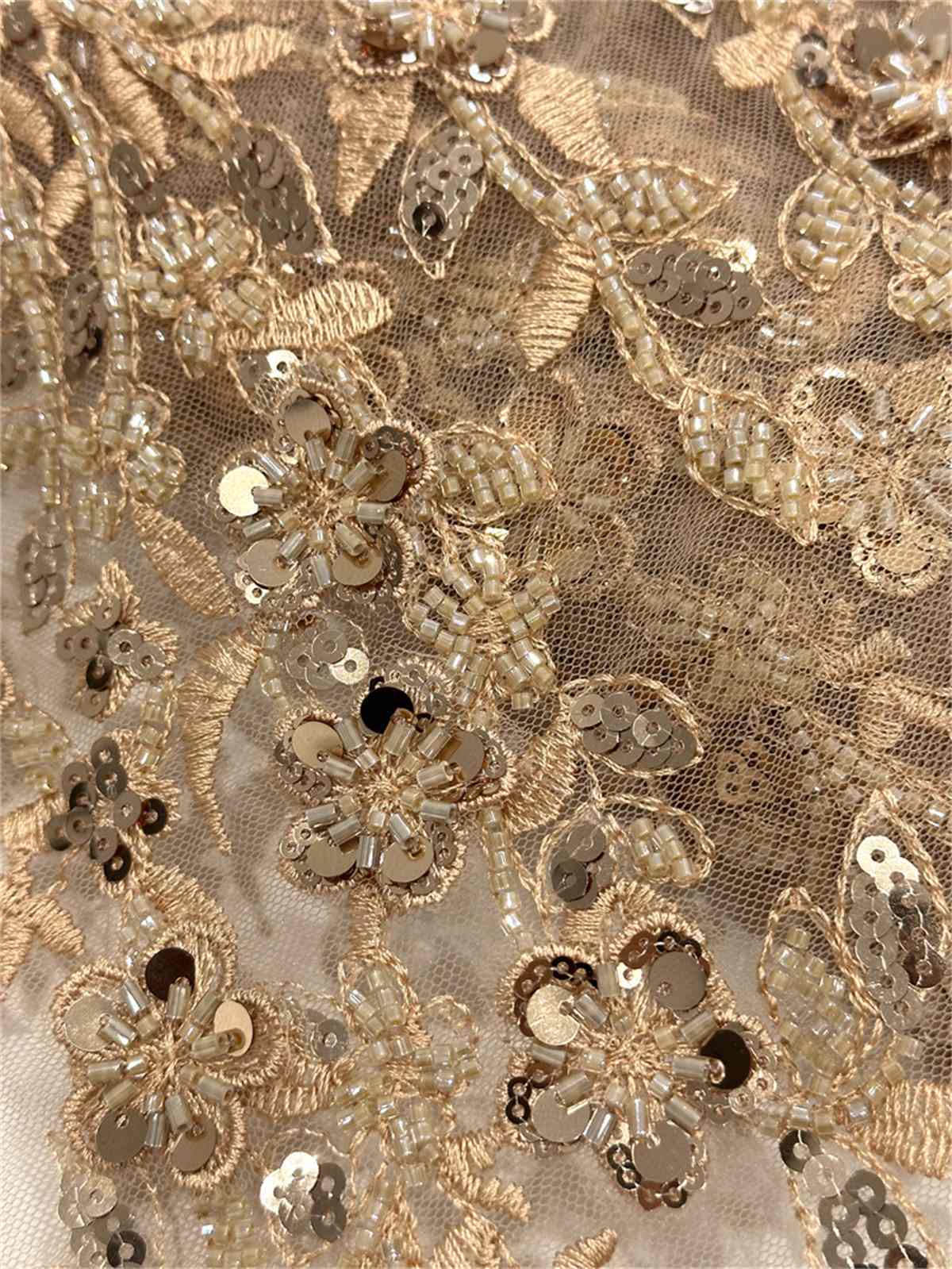 5 Yards Beaded Embroidered Lace Fabric ITM PFS047